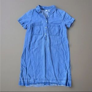 GAP 1969 Popover Denim Shirt Dress Womens Small Blue Chambray Raw Hem Pockets